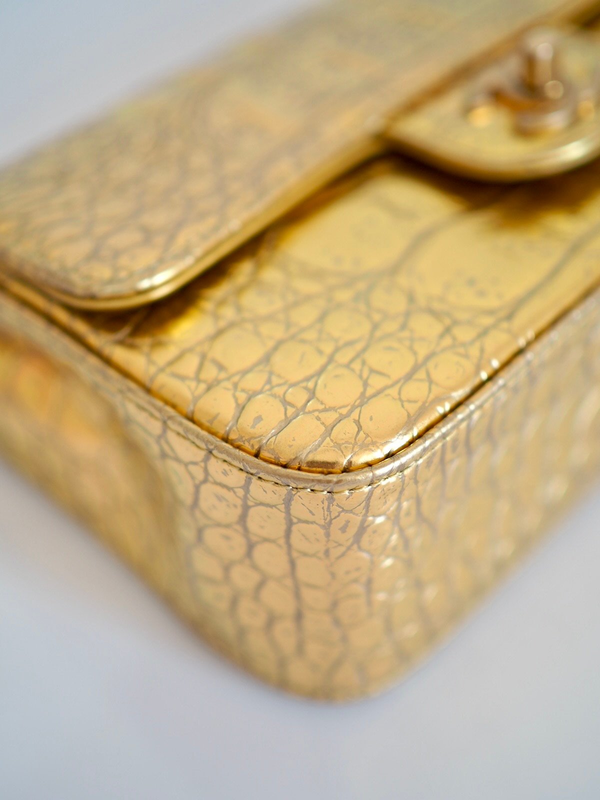Chanel 19A classic mini rectangular flap bag gold calfskin croco embossed 7