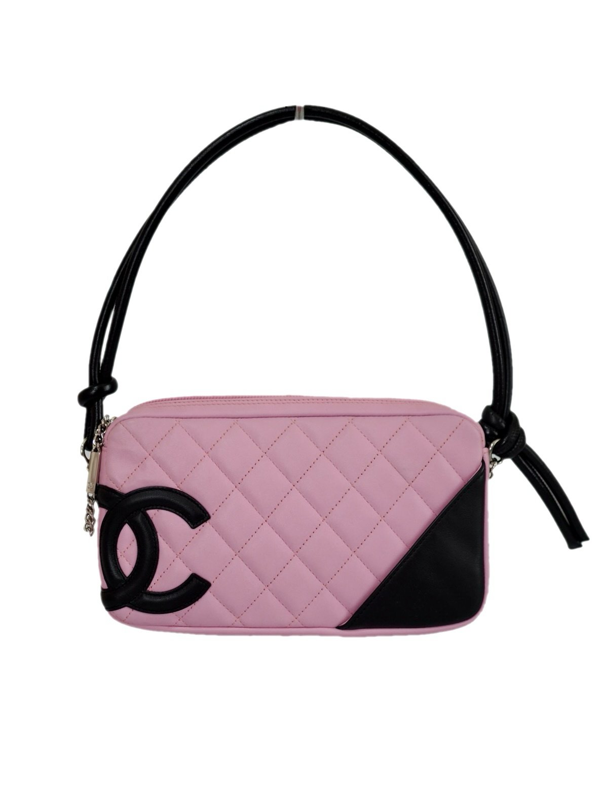 Vintage Chanel Cambon mini shoulder bag pink and black leather