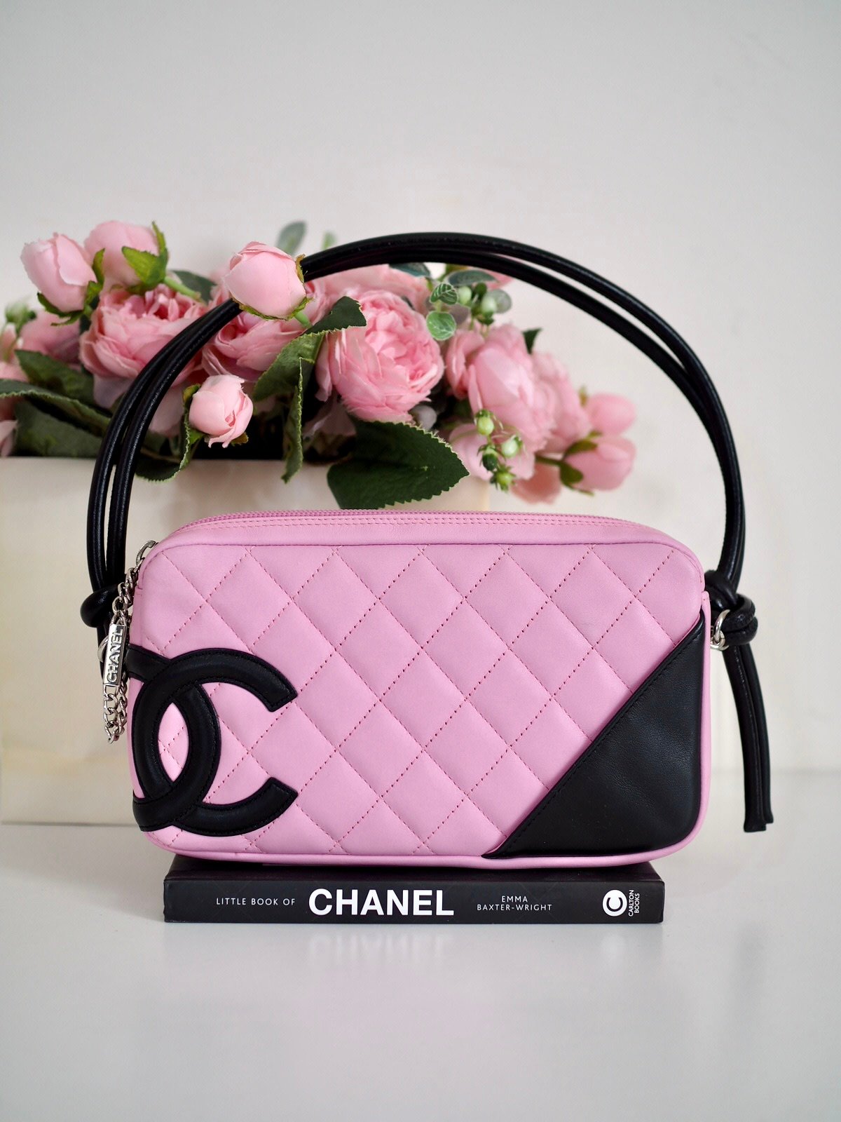 Chanel Cambon vintage mini shoulder bag pink and black leather 1