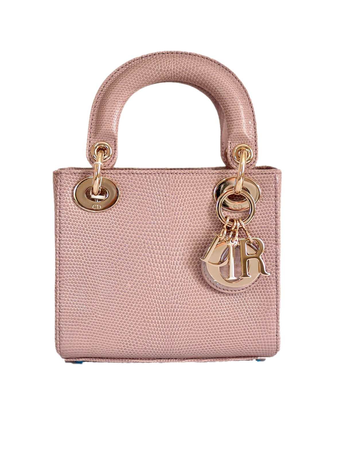 Christian Dior Mini Lady powder pink lizard gold HW