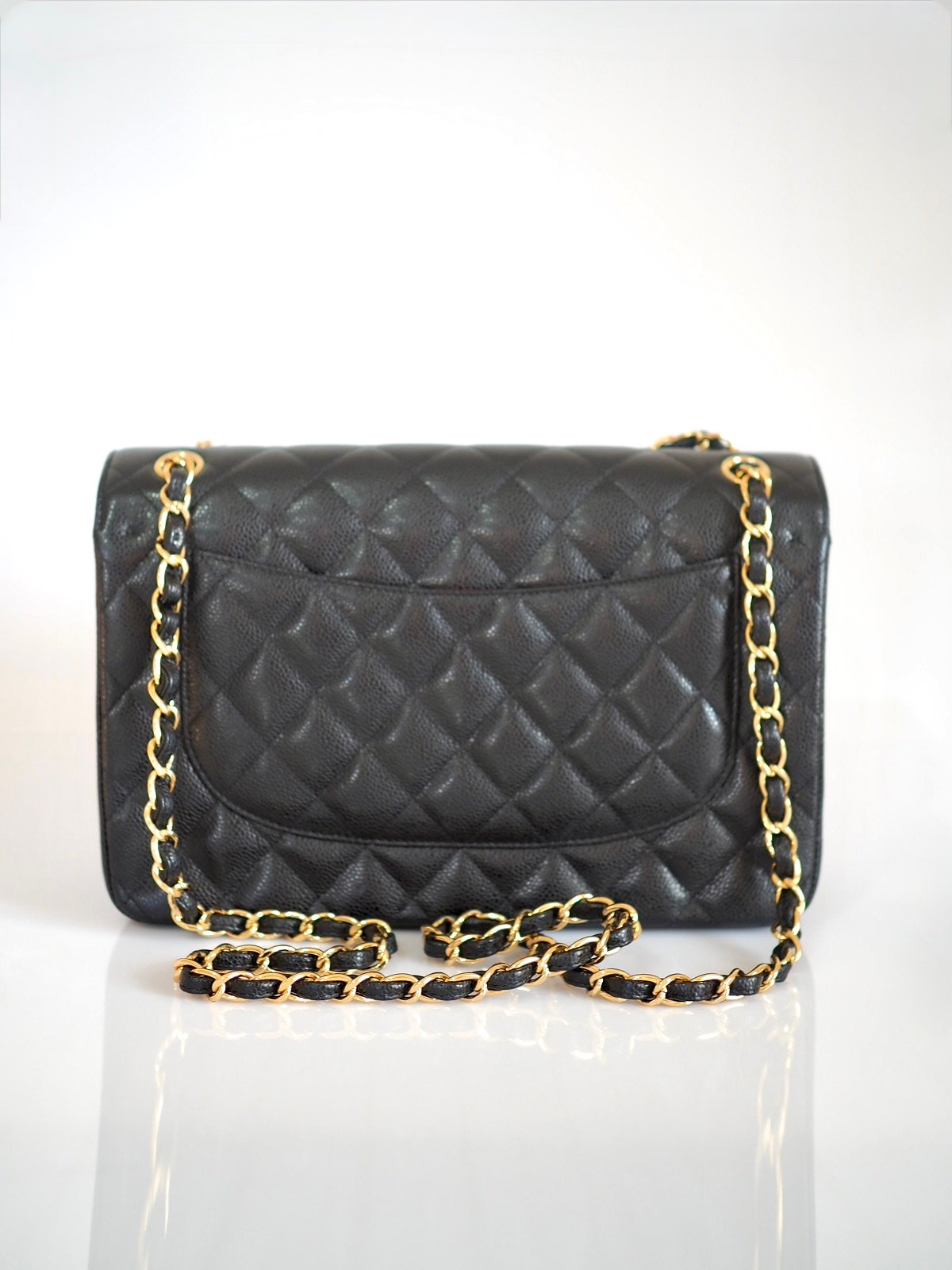 Chanel Classic jumbo double flap bag black caviar leather gold hardware 1