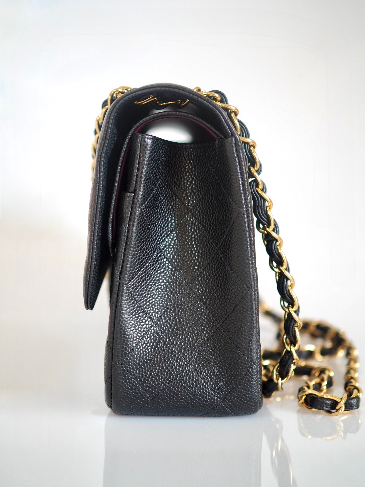Chanel Classic jumbo double flap bag black caviar leather gold hardware 4
