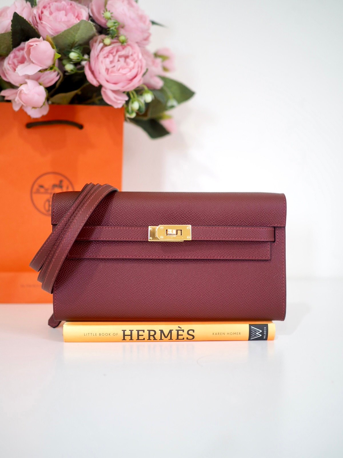 Hermes Kelly To-Go wallet bag Rouge H epsom gold hardware Vintage-United
